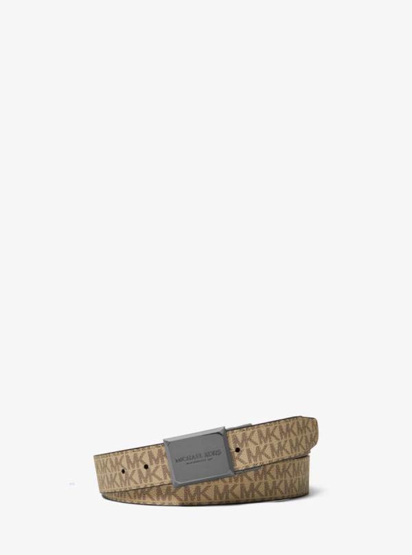 Panske Opasky Michael Kors Reversible Logo and Leather Hnede - Doplnky Michael Kors Slevy | VQIDL-6124